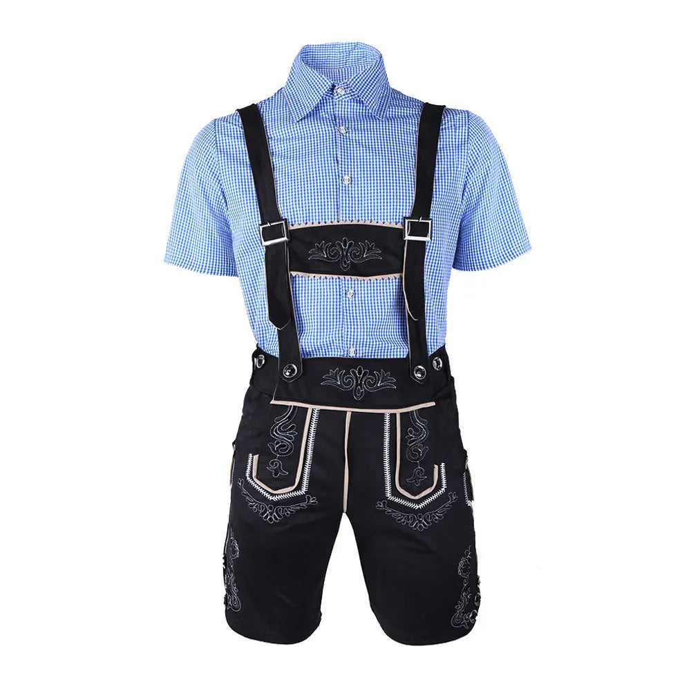 Männliches Oktoberfest-Lederhosenkostüm Bayerisches Oktoberfest-Deutsches Bierkostüm Hemd Hosenträger Shorts Hut Cosplay-Kostüme
