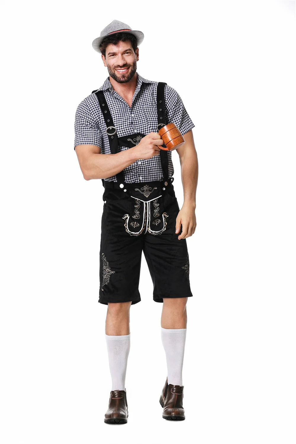 Mann Karneval Oktoberfest Kostüm Top Halfter Lederhosen Hut Bayerischer Barkeeper Halloween Cosplay Phantasie Partykleid