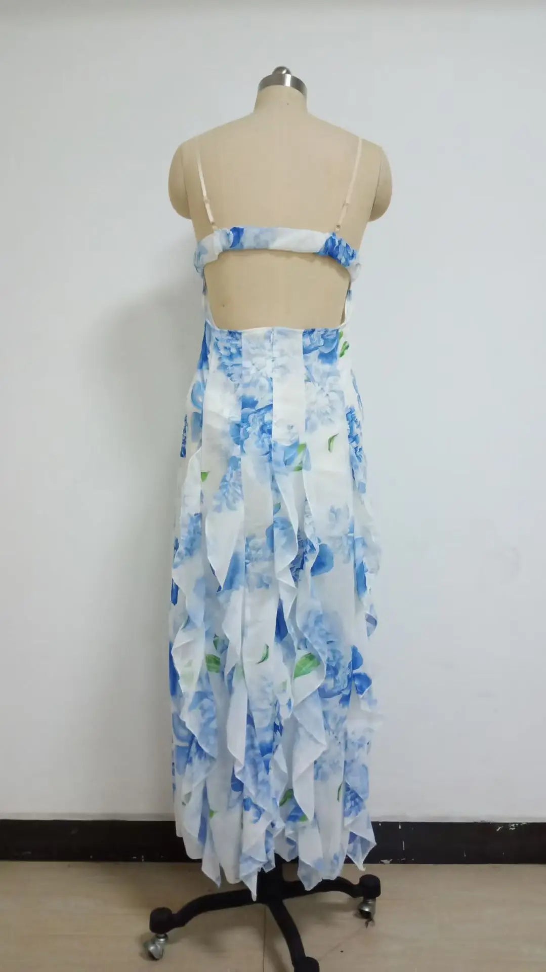 Damen 2025 Schulterfreies Abendkleid aus Organza, langes Abendkleid mit Blumendruck, fließendes A-Linien-Ball-Maxi-Sommerkleid