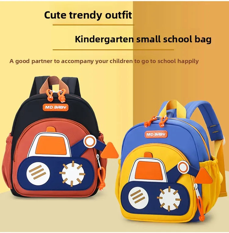 Kids Backpack for Boys Girls Toddler School Kindergarten Cute Construction Truck Car Design Trendy Casual Backpack