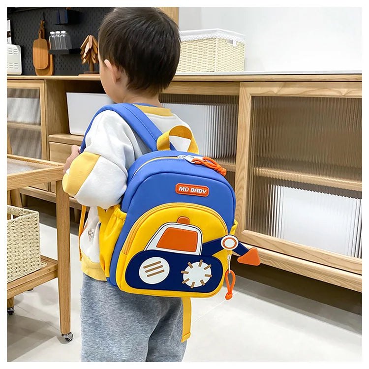 Kids Backpack for Boys Girls Toddler School Kindergarten Cute Construction Truck Car Design Trendy Casual Backpack