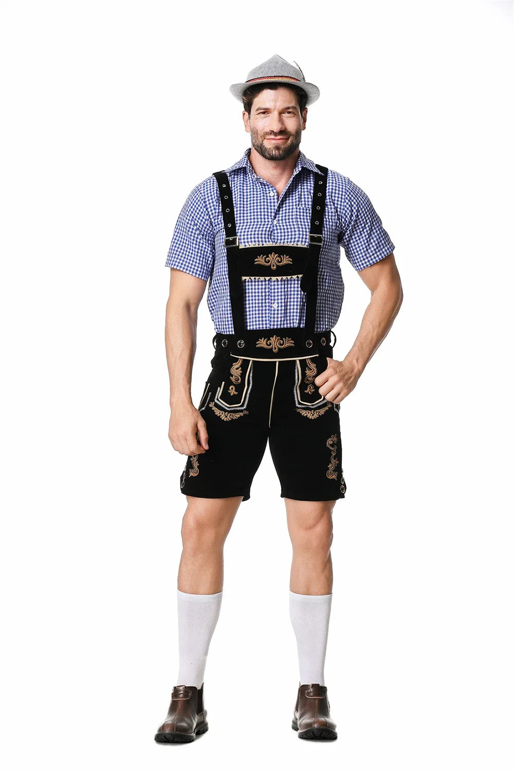 Bayerisches Oktoberfest Deutsches Bierkostüm Männliches Oktoberfest Lederhosenkostüm Bierhemd Hosenträgershorts Hut Cosplay Kostüme