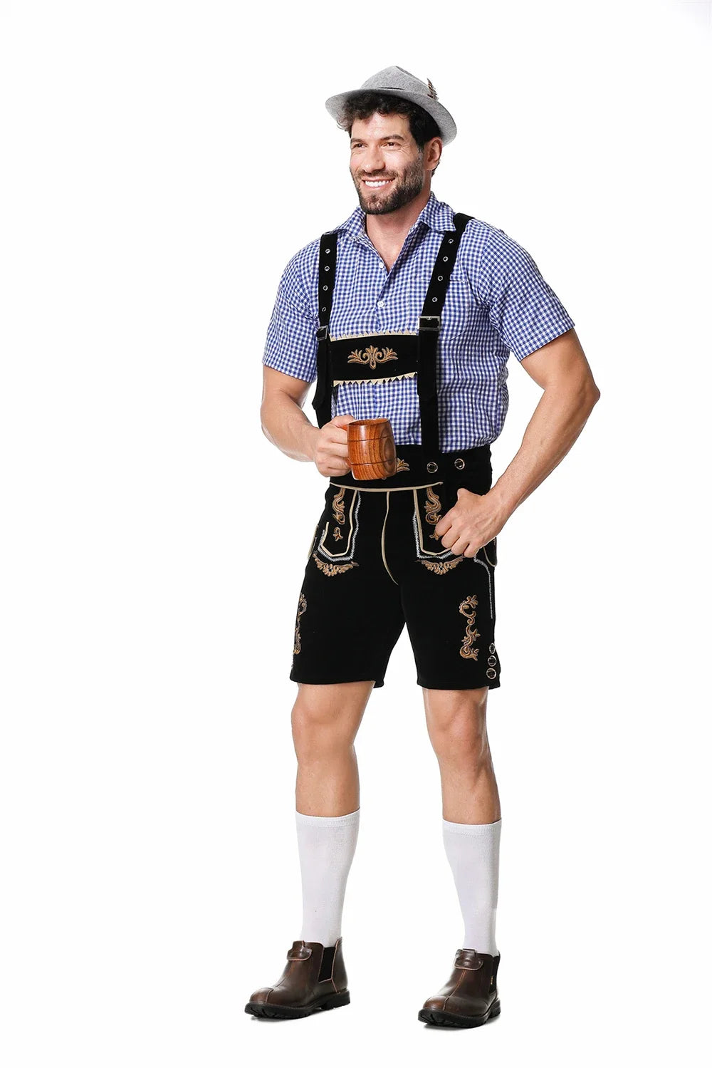 Bayerisches Oktoberfest Deutsches Bierkostüm Männliches Oktoberfest Lederhosenkostüm Bierhemd Hosenträgershorts Hut Cosplay Kostüme