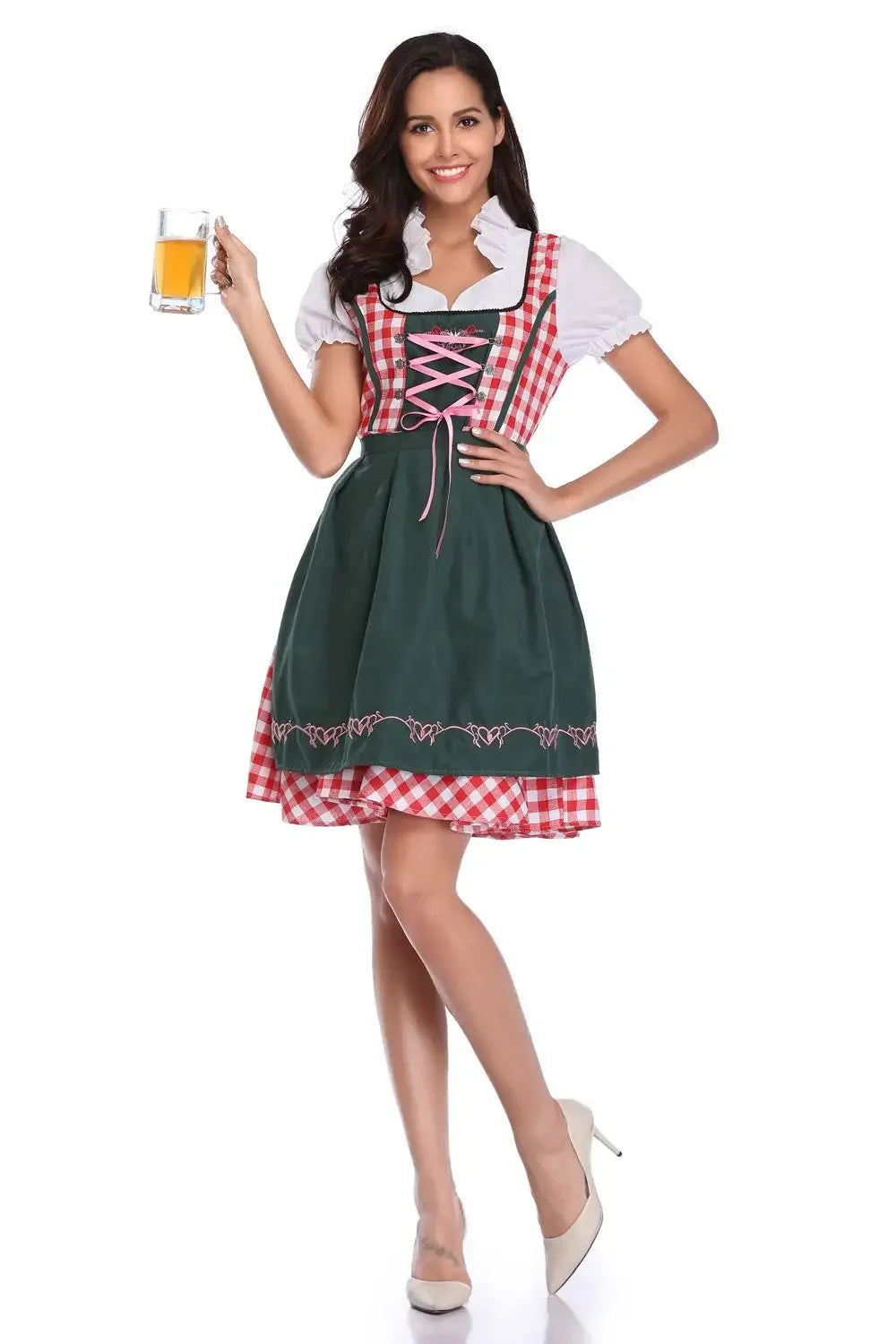 Damen Kellnerin Dienstmädchen Kleid Erwachsene Bayern Oktoberfest Kleid Bier Karneval Party Outfit Kostüm Mann Lederhosen Dirndl Outfit