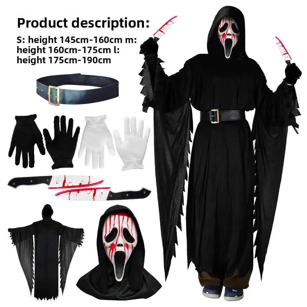 Ghost Scream Halloween Kostüm Rollenspiel Party Horror Spiel Cosplay Overall mit Maske Schrecklicher Tod Zombie Maskerade Kostüm