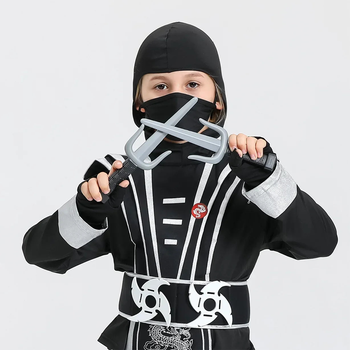 Jungen Mädchen Ninja Cosplay Kostüm für Kinder Anime Samurai Kostüm Kung Fu Dragon Ninja Overall Mit Waffe Outfit Party Halloween