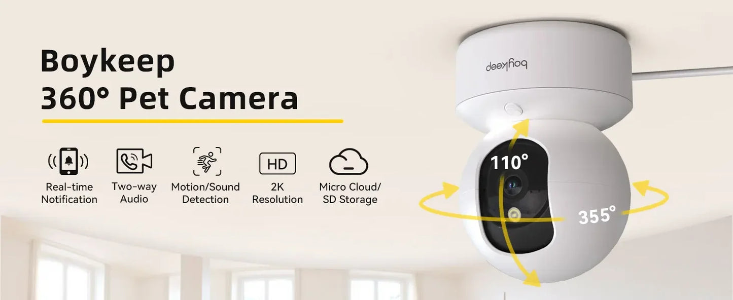 BoyKeep Smart Kamera 2K Sicherheitsschutz WLAN-Überwachung 5G/2,4 GHz Innenbereich Baby Nachtsicht 360° Schwenk- und Neigefunktion 2-Wege-Audio K30