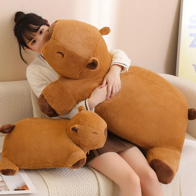 Riesige Kawaii Capybara Plüschpuppe Bodenmatte Hochwertiger Tierbrauner Capybara Plüschteppich Wohndekor Geschenk für Jungen und Mädchen