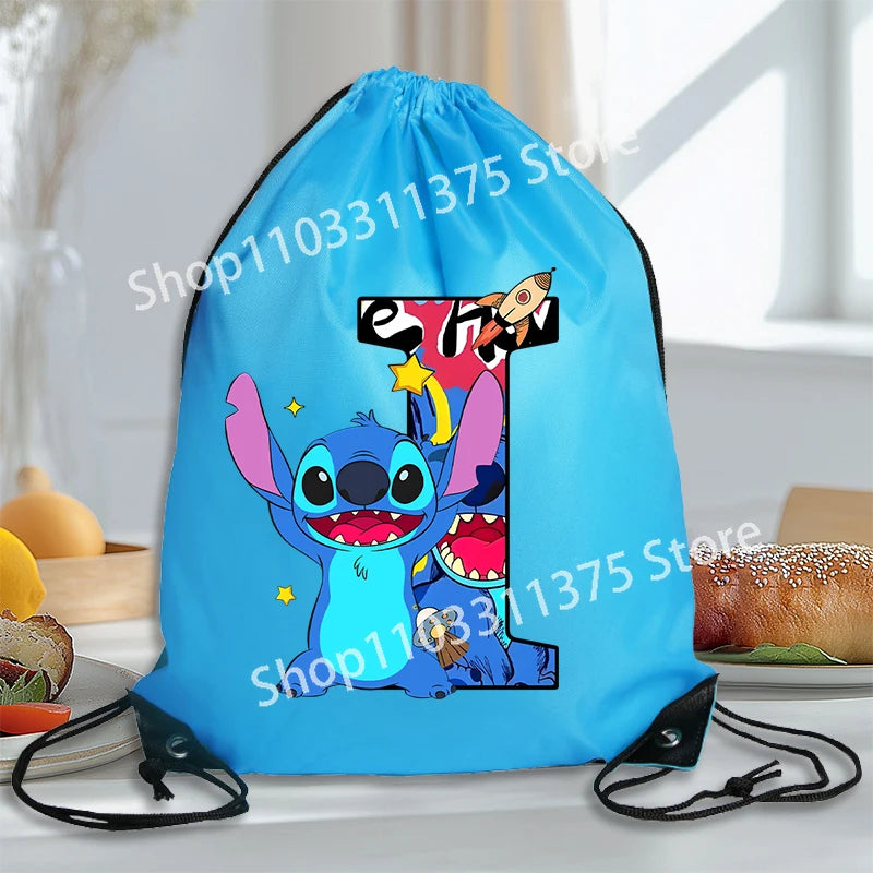 Stitch Disney Waterproof Drawstring Bag Letter A-Z Cartoon Shoes Underwear Travel Sport Bags Nylon Clothes Packing Backpack Gift