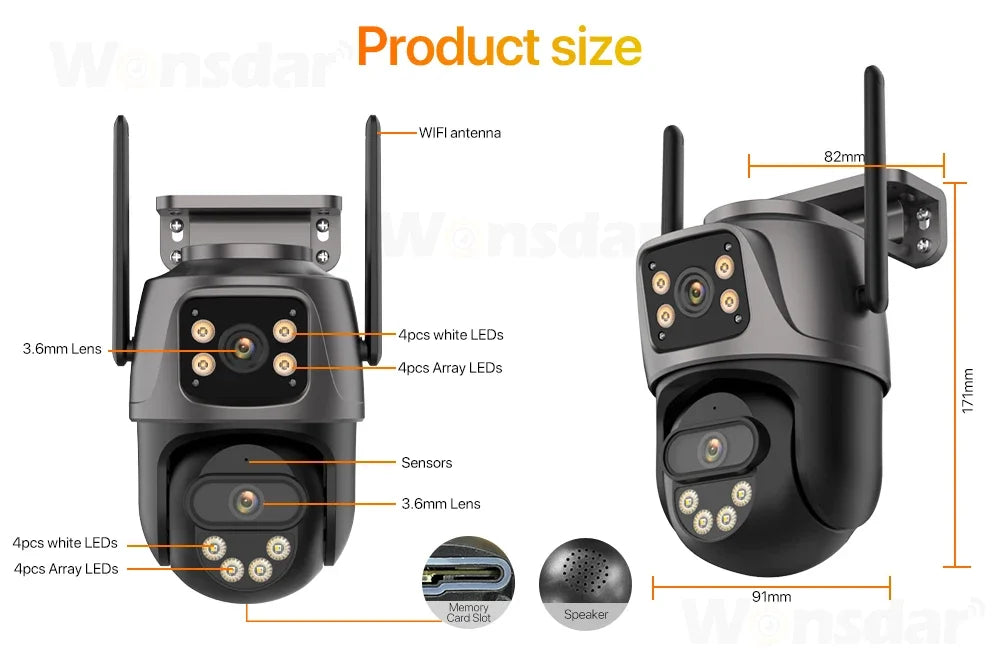 6K HD Outdoor Wifi PTZ Kamera Drei Objektiv 4K Dual Screen IP Kamera Auto Tracking Farbe Nacht Video Überwachung CCTV P2P iCsee