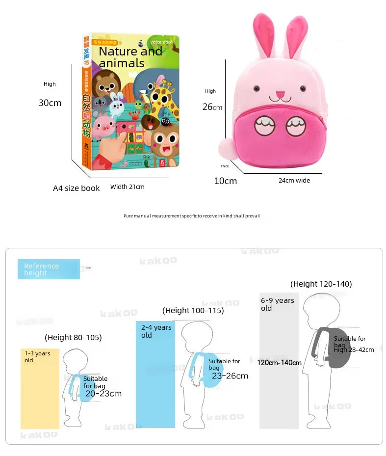 Cartoon Animal Kids Backpack Double Shoulder Plush Nursery Children Bag Customizable Printing Breathable Lightweight