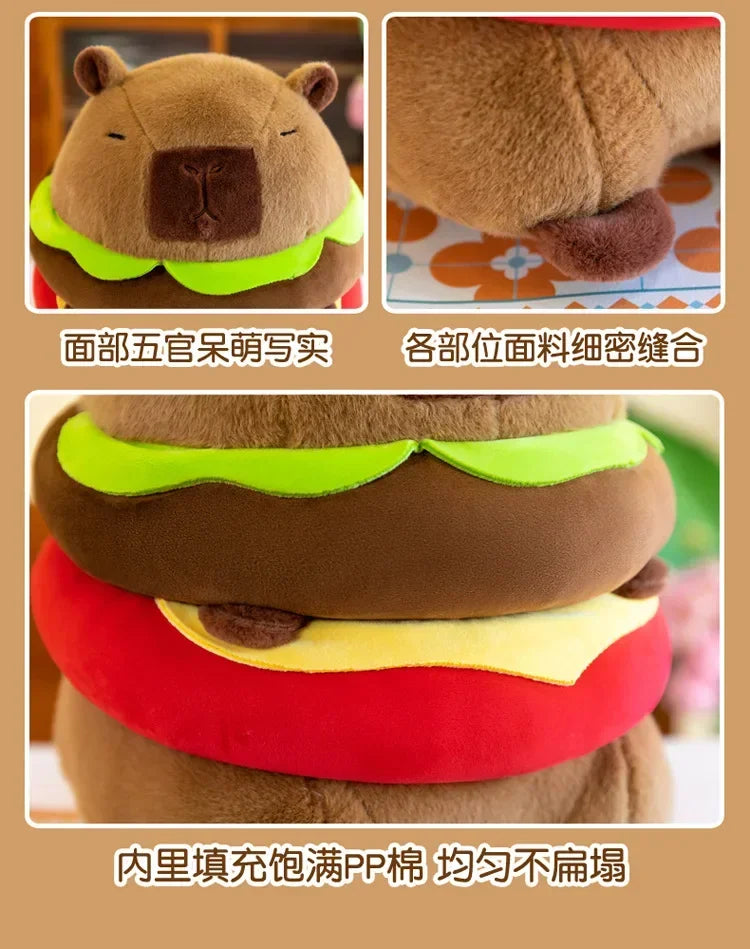 Neues süßes Hamburger Capybara-Plüschtier, Stofftier, Simulationstier, Puppe, weiches Kinderspielzeug, Geburtstagsgeschenk, Kawaii-Raumdekoration
