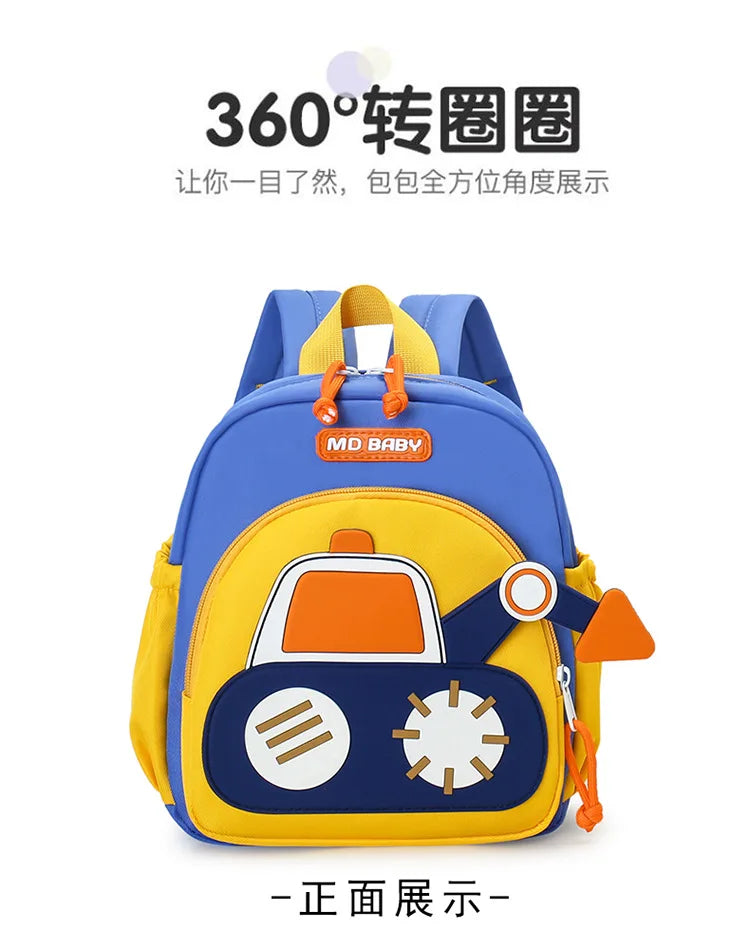 Kids Backpack for Boys Girls Toddler School Kindergarten Cute Construction Truck Car Design Trendy Casual Backpack