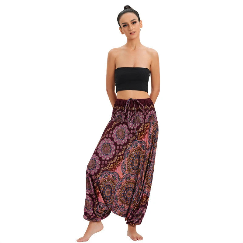 Bohemian Hosen Frauen Pantalones Mujer Hippie Hohe Taille Rayon Harem Baggy Boho Yoga Strand Tragen Gießen Femme Calca Feminina Gedruckt