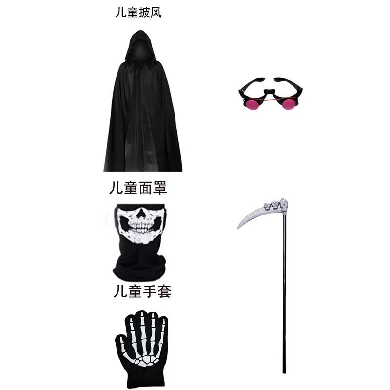Erwachsene Kinder Halloween Dämon Geister Kostüm Dress Up Party Mann Frauen Schwarz Schrei Tod Dämon Sensenmann Cospaly Kleidung Ecoparty