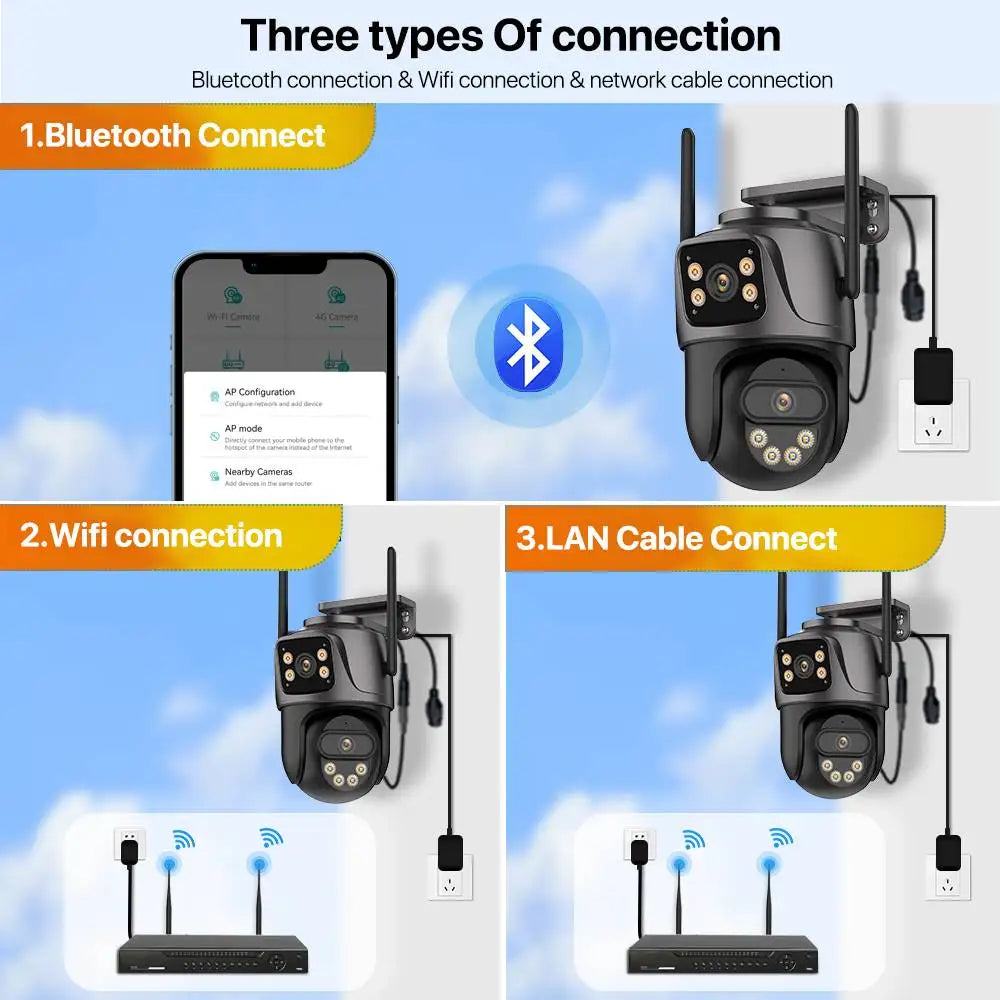 4K 8MP PTZ WIFI-Kamera Dual Lens Dual Screen IP-Kamera Outdoor 4MP HD Auto Tracking Sicherheitsschutz CCTV-Überwachung iCSee