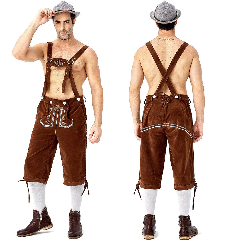 Herren Lederhosen Oktoberfest Kostüm Bayerische Bier Strap Hosen Halloween Karneval Phantasie Party Dress Up Schwarz Braun