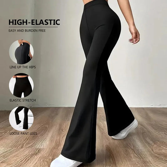 Alobee Damen-Leggings mit hoher Taille für Frühling und Herbst, eng anliegende Hose, schmales Bein, lange schwarze Hose, Hose mit weitem Bein für Frauen