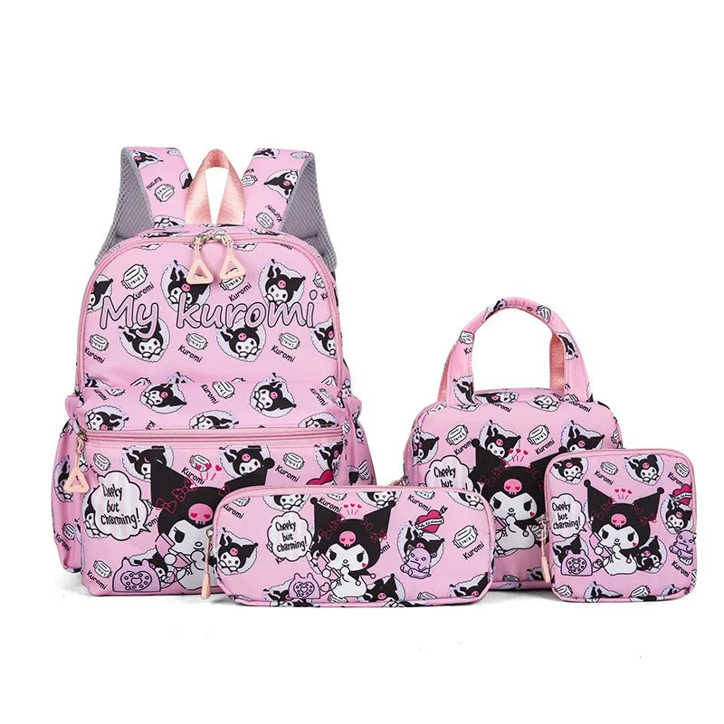 4pcs Kuromi Backpack, Pencil Case, Shoulder Bag, Wallet Set, Hello Kittys School Bag, Melodys Casual Outdoor Daypack