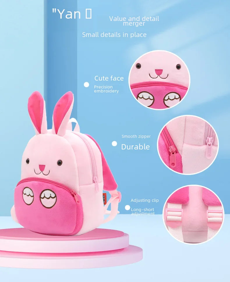 Cartoon Animal Kids Backpack Double Shoulder Plush Nursery Children Bag Customizable Printing Breathable Lightweight