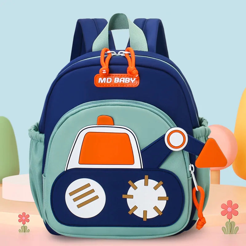 Kids Backpack for Boys Girls Toddler School Kindergarten Cute Construction Truck Car Design Trendy Casual Backpack