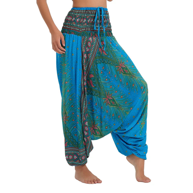 Bohemian Hosen Frauen Pantalones Mujer Hippie Hohe Taille Rayon Harem Baggy Boho Yoga Strand Tragen Gießen Femme Calca Feminina Gedruckt