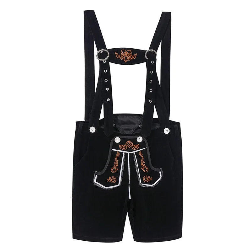 VIP FASHION Deutsches Oktoberfest-Kostüm-Outfit Bayerische Lederhosen-Hosenträger für Herren Braun Schwarz Verstellbare Shorts mittlerer Länge