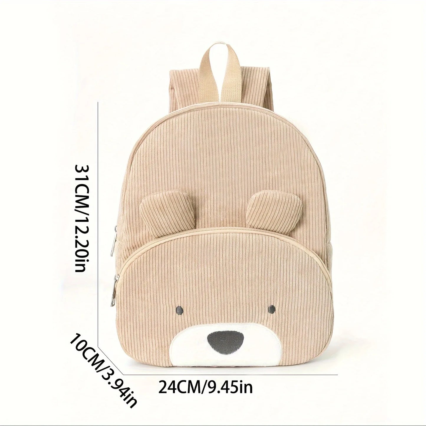 Customized Name Toddler Backpack - Cartoon Bear Corduroy Bag with Large Capacity, Embroidered Name Plush Backpack for Kids