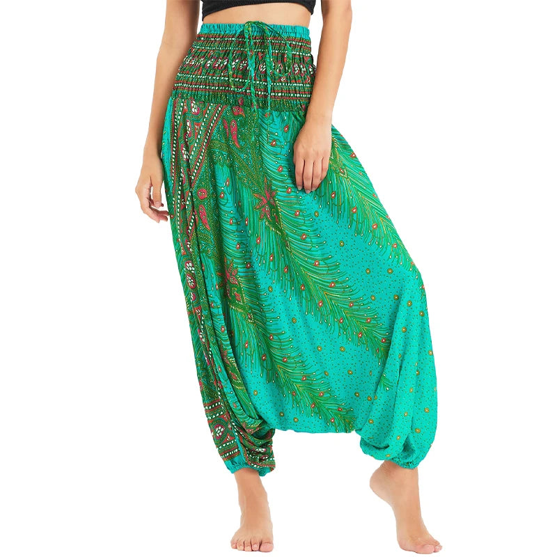 Bohemian Hosen Frauen Pantalones Mujer Hippie Hohe Taille Rayon Harem Baggy Boho Yoga Strand Tragen Gießen Femme Calca Feminina Gedruckt