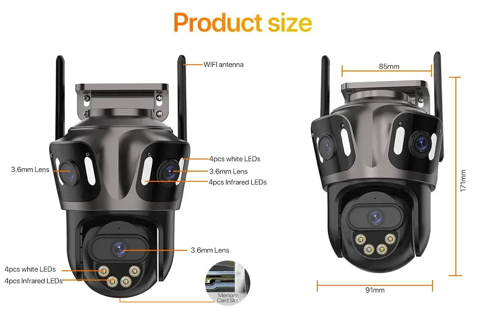 6K HD Outdoor Wifi PTZ Kamera Drei Objektiv 4K Dual Screen IP Kamera Auto Tracking Farbe Nacht Video Überwachung CCTV P2P iCsee