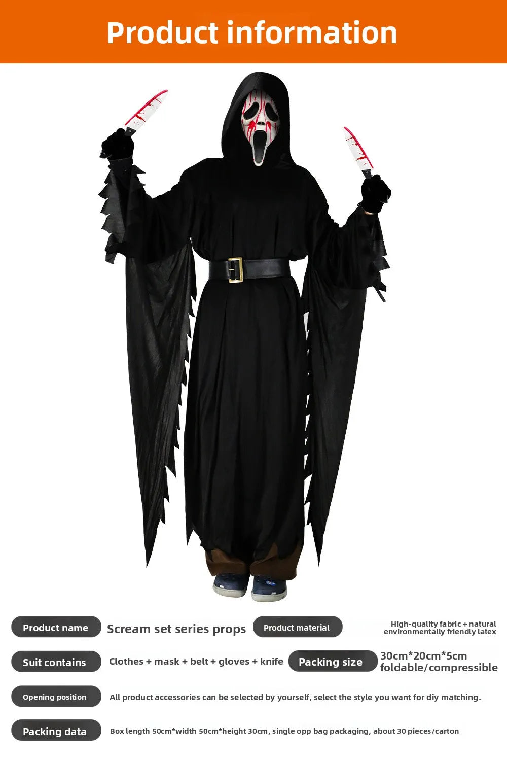 Ghost Scream Halloween Kostüm Rollenspiel Party Horror Spiel Cosplay Overall mit Maske Schrecklicher Tod Zombie Maskerade Kostüm