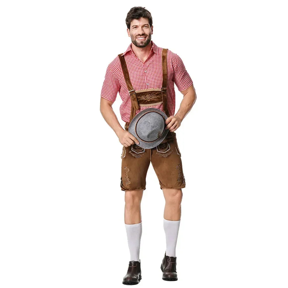 Bayerisches Oktoberfest Deutsches Bierkostüm Männliches Oktoberfest Lederhosenkostüm Bierhemd Hosenträgershorts Hut Cosplay Kostüme