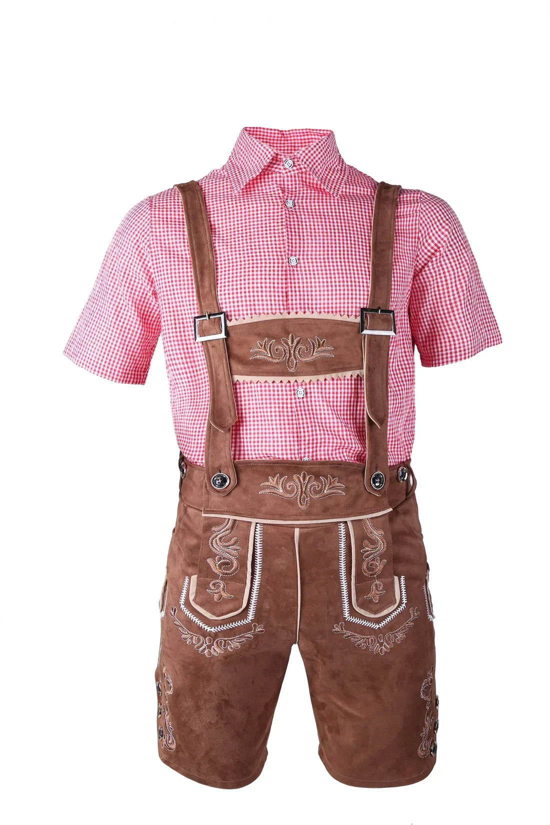 Männliches deutsches Oktoberfest-Lederhosen-Kostüm, kurzärmelig, Hosenträger, Strampler, Hemd, Hut, bayerisches Bierfest, Herren-Cosplay-Outfit