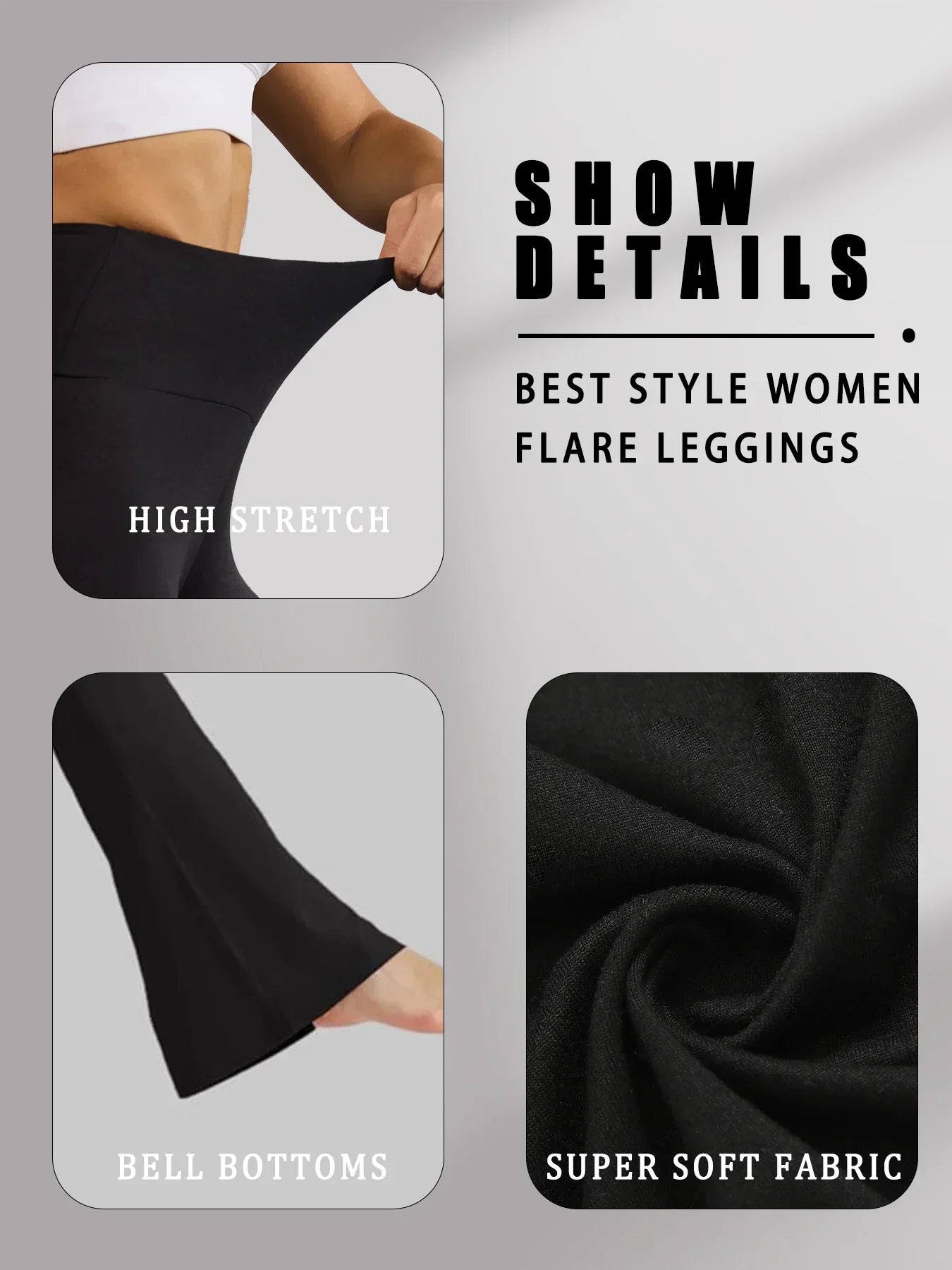 5er-Pack superweiche Schlaghosen für Damen, hohe Taille, Bauchkontrolle, Workout, Yoga, Push-Up, Fitnessstudio, Fitness-Leggings, Schlaghosen