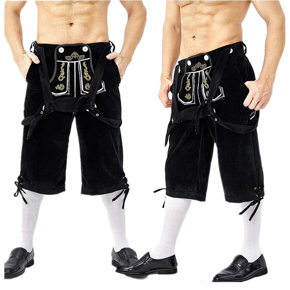 Herren Lederhosen Oktoberfest Kostüm Bayerische Bier Strap Hosen Halloween Karneval Phantasie Party Dress Up Schwarz Braun