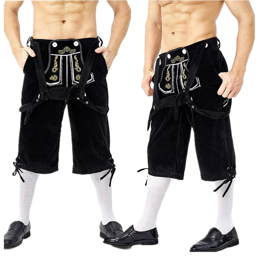 Herren Lederhosen Oktoberfest Kostüm Bayerische Bier Strap Hosen Halloween Karneval Phantasie Party Dress Up Schwarz Braun