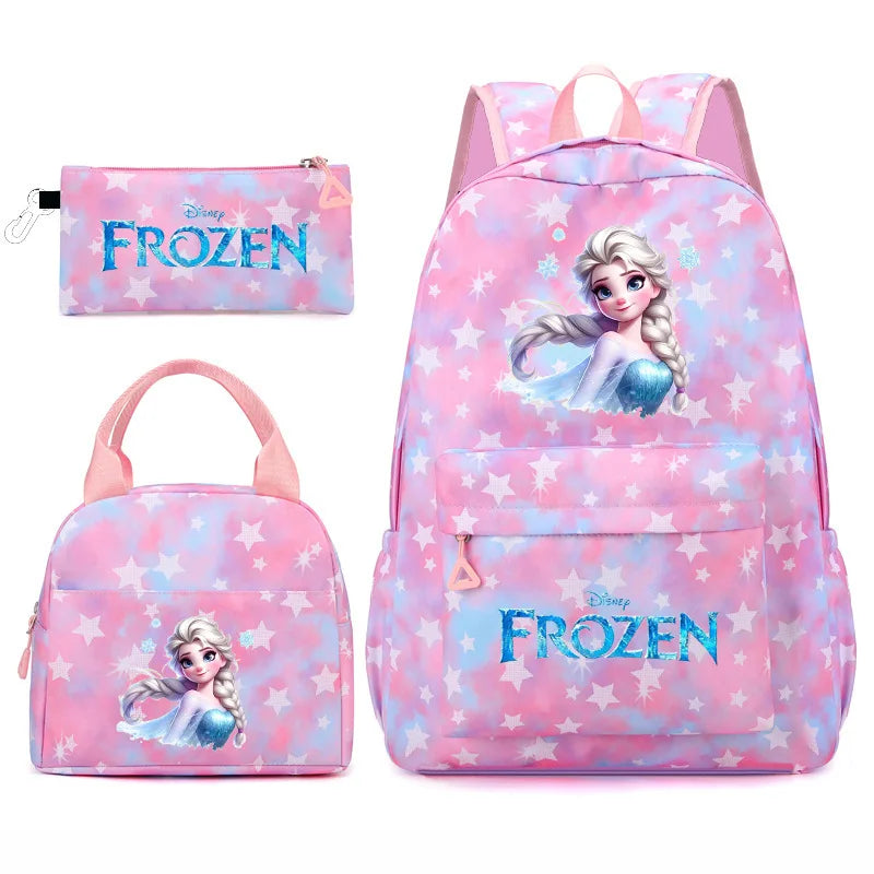 New Kawaii  Frozen Girls Kids 3Pcs Pen Lunch Bags Bookbags Women Teenagers Schoolbags Travel Laptop Rainbow Backpack