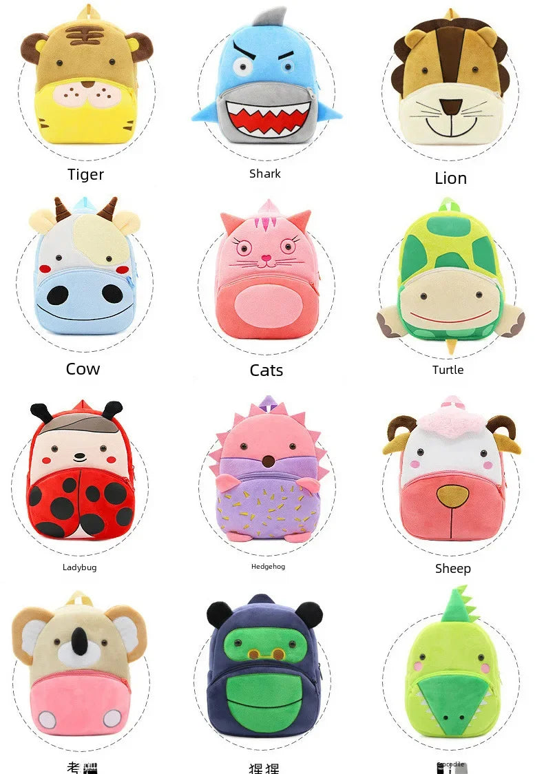 Cartoon Animal Kids Backpack Double Shoulder Plush Nursery Children Bag Customizable Printing Breathable Lightweight