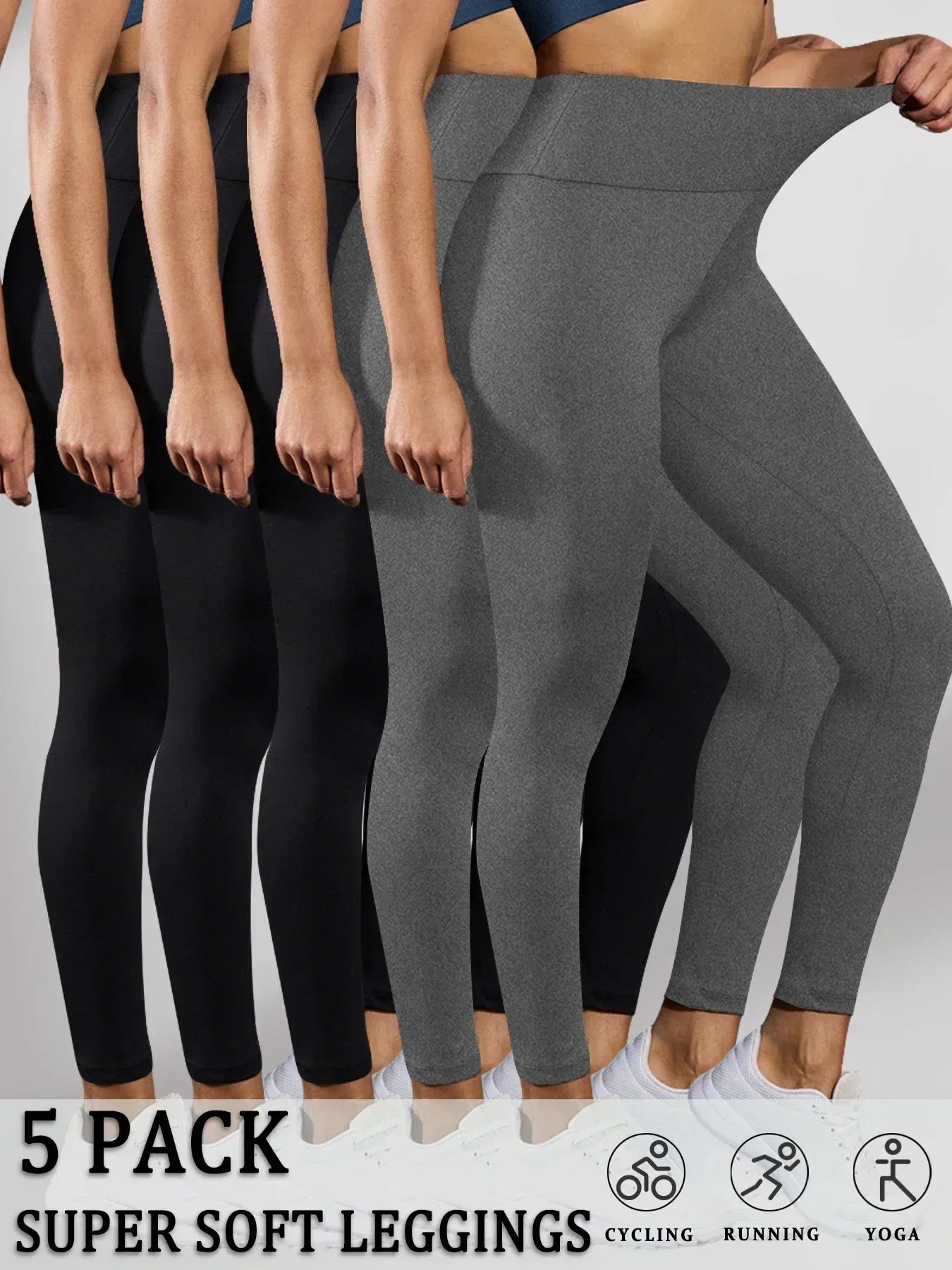 5er-Pack superweiche Damen-Leggings mit hoher Taille, Bauchkontrolle, nicht durchsichtig, für Workout, Yoga, Laufen, Sport, Push-Up, Fitnessstudio, Fitness