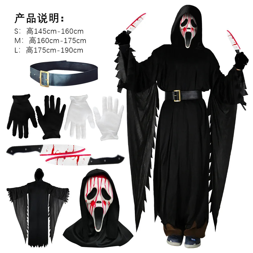 Ghost Scream Halloween Kostüm Rollenspiel Party Horror Spiel Cosplay Overall mit Maske Schrecklicher Tod Zombie Maskerade Kostüm