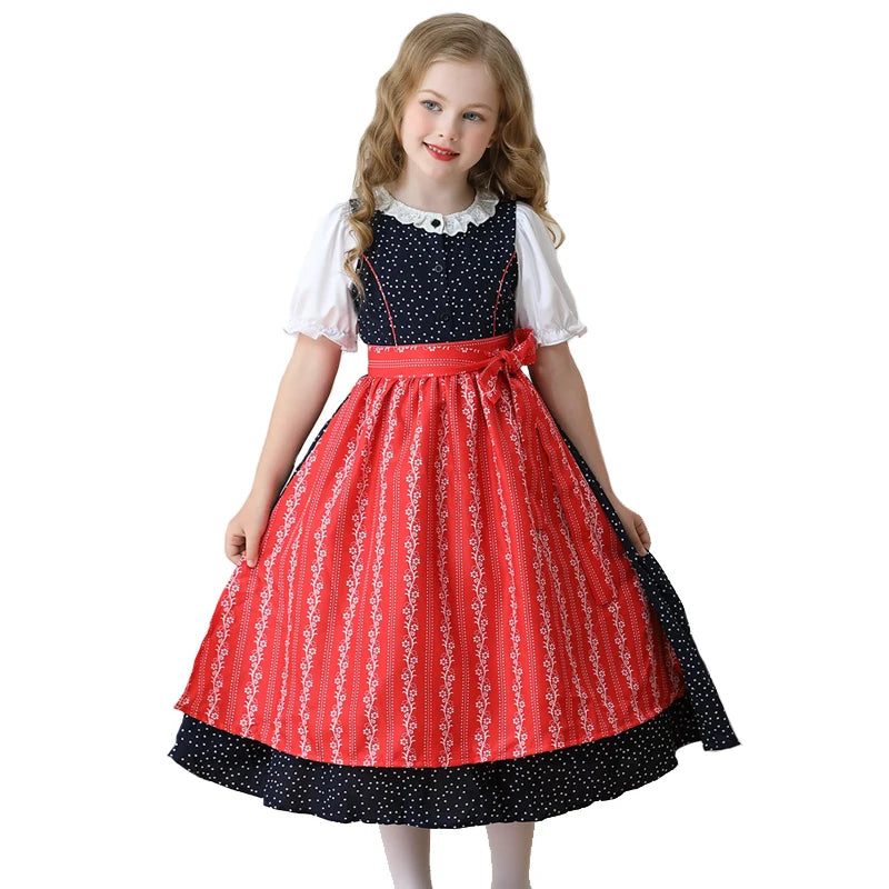 NEU Münchner Oktoberfest für Mädchen Kostüm Klassisches Alpen Dirndl Kleid Cosplay Phantasie Partykleid