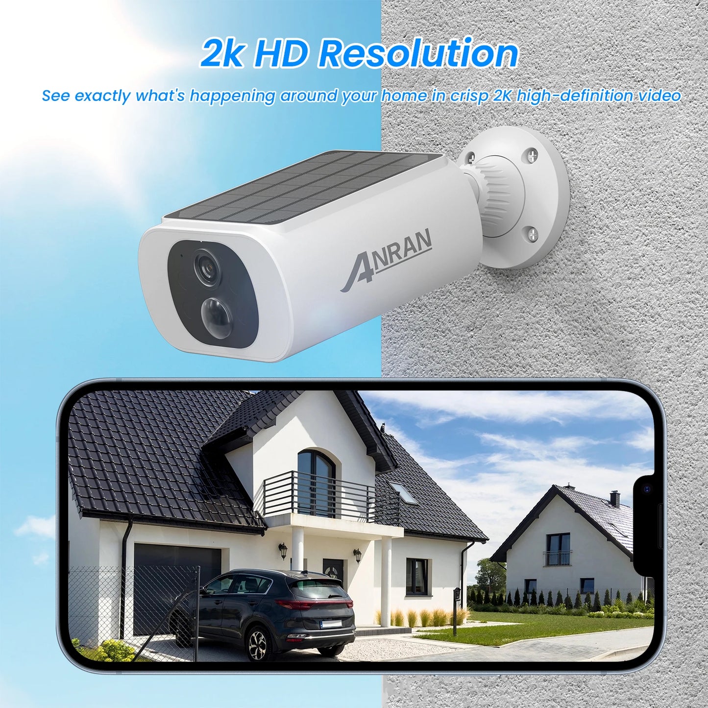 ANRAN 2K Solar-Sicherheitskamera, 3 MP, für den Außenbereich, kabellos, 2,4 G, WLAN-Kamera, Akku-Kamera, Flutlicht, Farb-Nachtsicht, NVR kann nicht hinzugefügt werden
