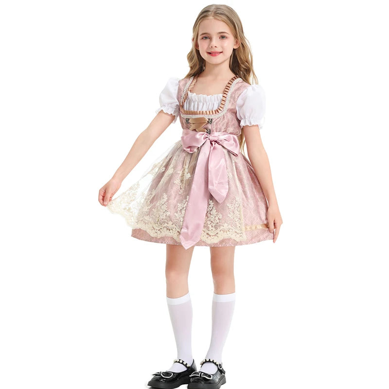 NEU Münchner Oktoberfest für Mädchen Kostüm Klassisches Alpen Dirndl Kleid Cosplay Phantasie Partykleid