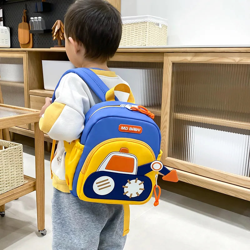 Kids Backpack for Boys Girls Toddler School Kindergarten Cute Construction Truck Car Design Trendy Casual Backpack