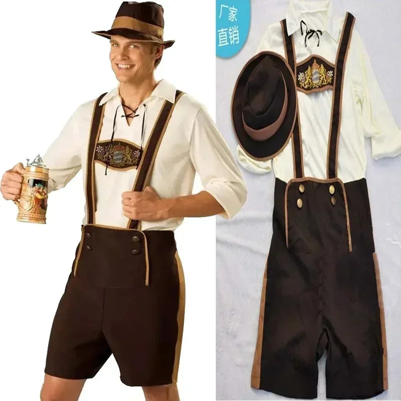 Hansel Bayerische Lederhosen Oktoberfest Kostüm für Männer Deutsches Bierfest Outfit Cos Kleidung Cos Kostüm Mann