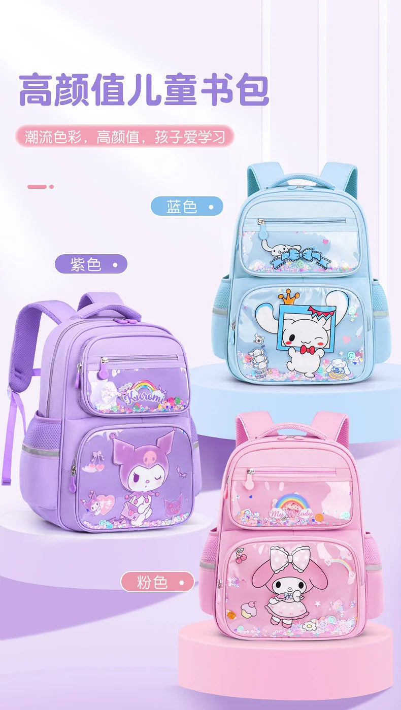Kids Cute Backpack Big School Bags Students Large Capacity Lightweight Girls Children Kuromi Sanrio Melody Kawaii Cinnamoroll