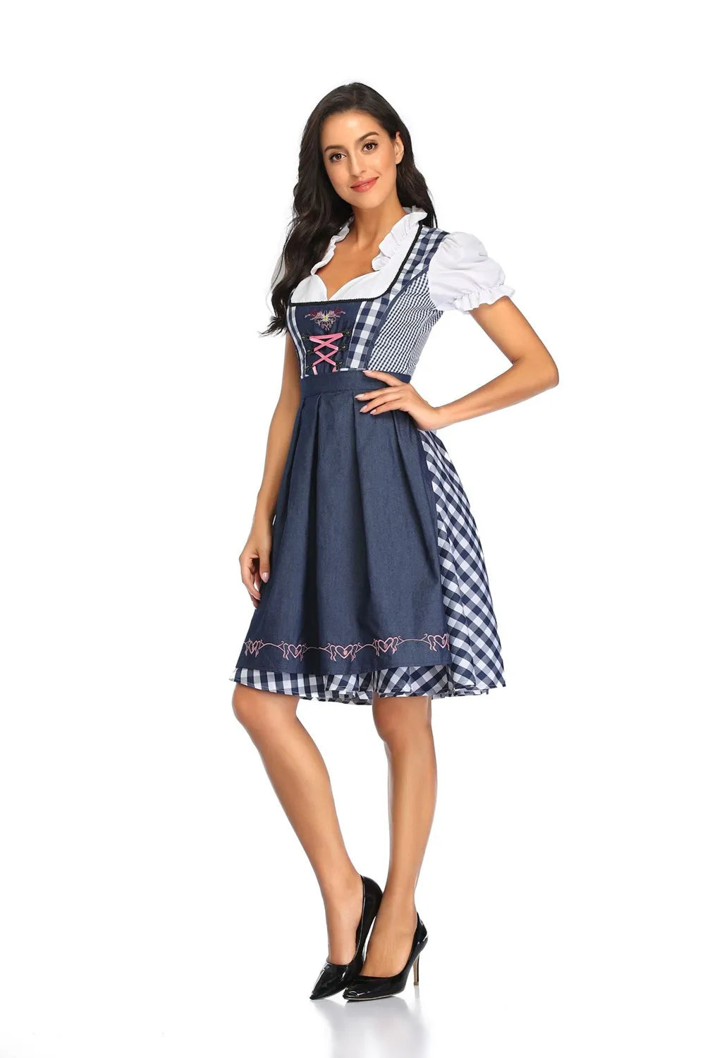 Traditionelle bayerische Oktoberfest-Kostüme, karierte Dirndlkleider, Damen-Schürzenkleid, deutsches Biermädchen, Cosplay-Partykleid