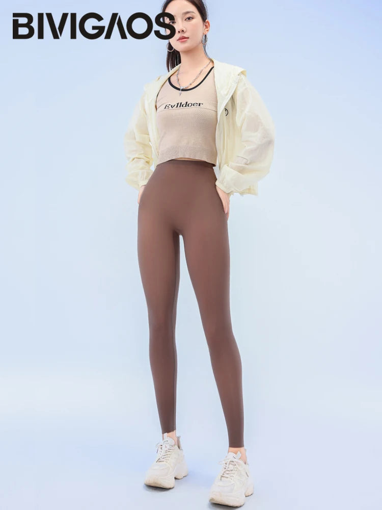 BIVIGAOS Sommer-Leggings mit ultradünner Haut und Sonnenschutz für Damen, hochelastisch, transparent, Gesichtsmaske, Unterwäsche, eng anliegend, sexy Sport-Leggings