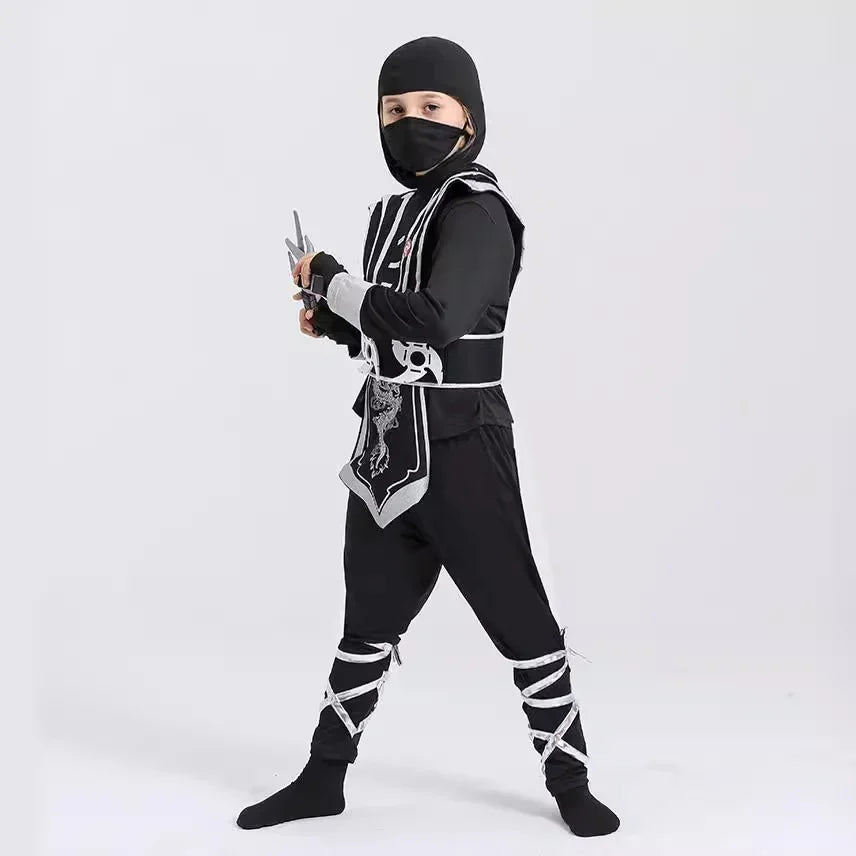 Jungen Mädchen Ninja Cosplay Kostüm für Kinder Anime Samurai Kostüm Kung Fu Dragon Ninja Overall Mit Waffe Outfit Party Halloween