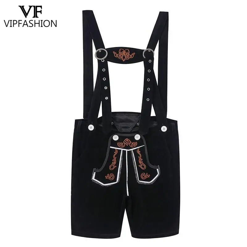 VIP FASHION Deutsches Oktoberfest-Kostüm-Outfit Bayerische Lederhosen-Hosenträger für Herren Braun Schwarz Verstellbare Shorts mittlerer Länge